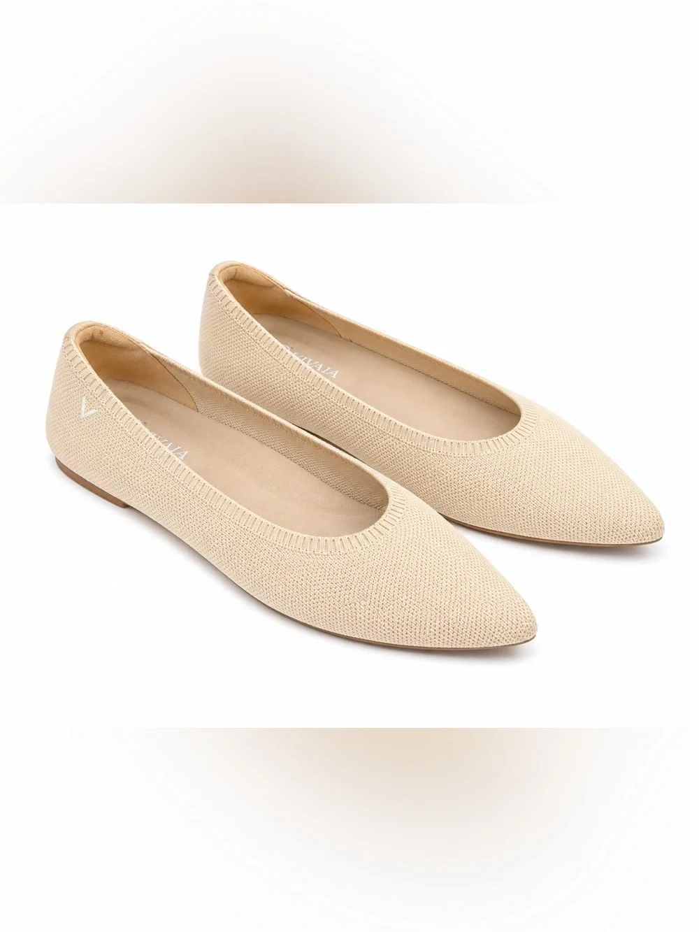 Vivaia Aria Pointed Toe Ballet Flats Cream Knit Quiet Luxury Minimal US 9.5